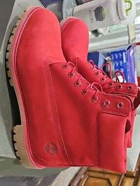 Timberland Red Lace-Up Nubuck Hiking Boots